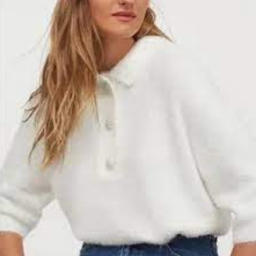 H&M Cozy Oversize Polo Sweater Shirt with Crystal Buttons